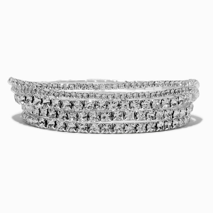 Silver Rhinestone Stretch Bracelets - 5 Pack,