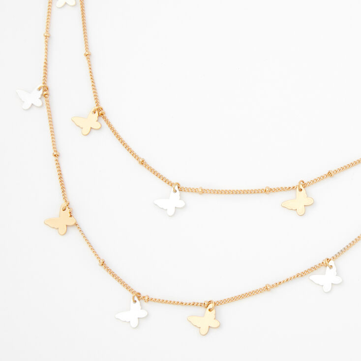 Gold-tone Two Tone Butterfly Multi Strand Choker Necklace,