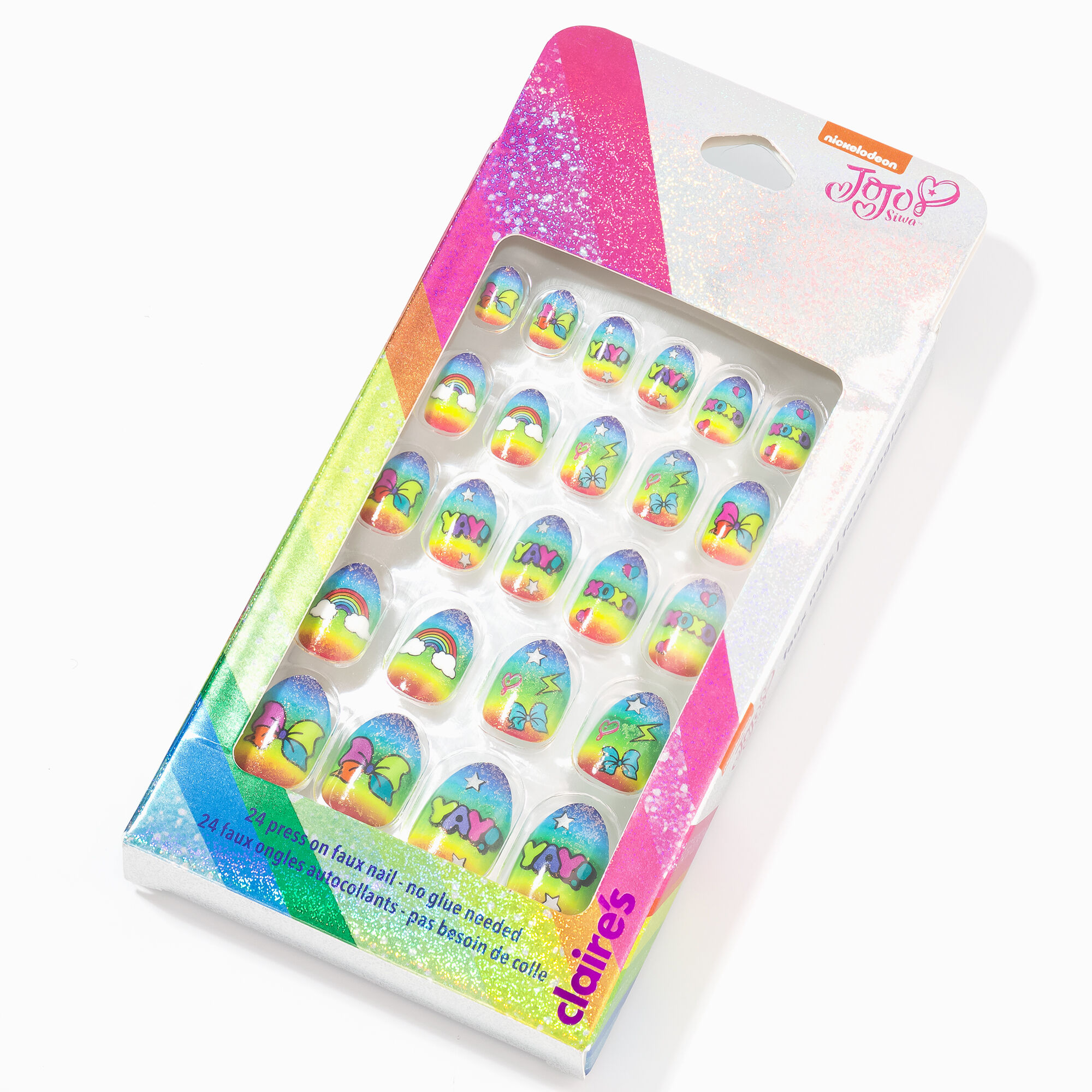 View Claires Jojo Siwa Stiletto Press On Faux Nail Set Rainbow information