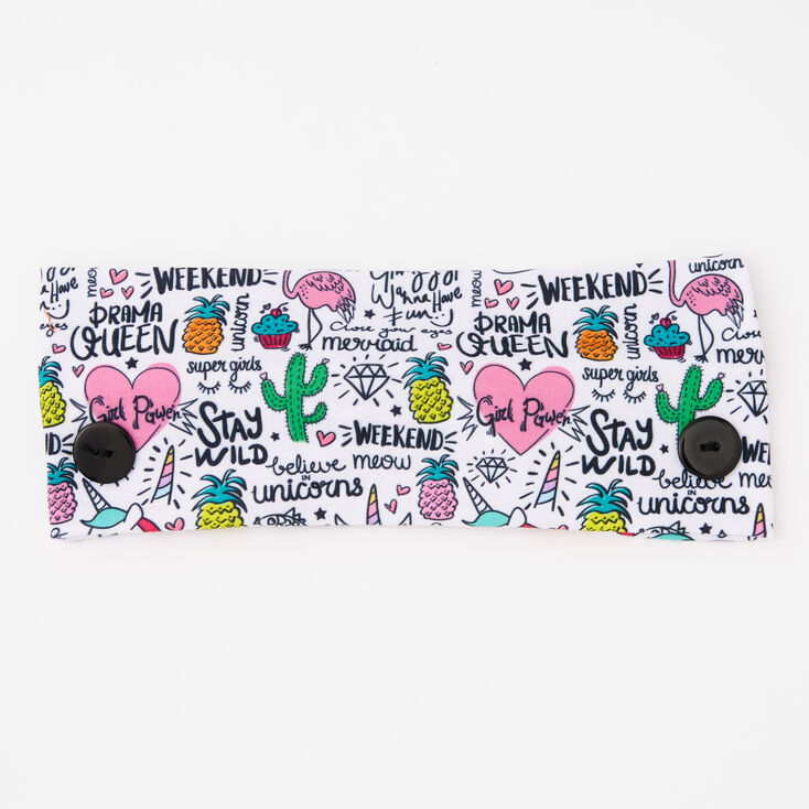 Unicorn Doodle Print Button Headwrap,