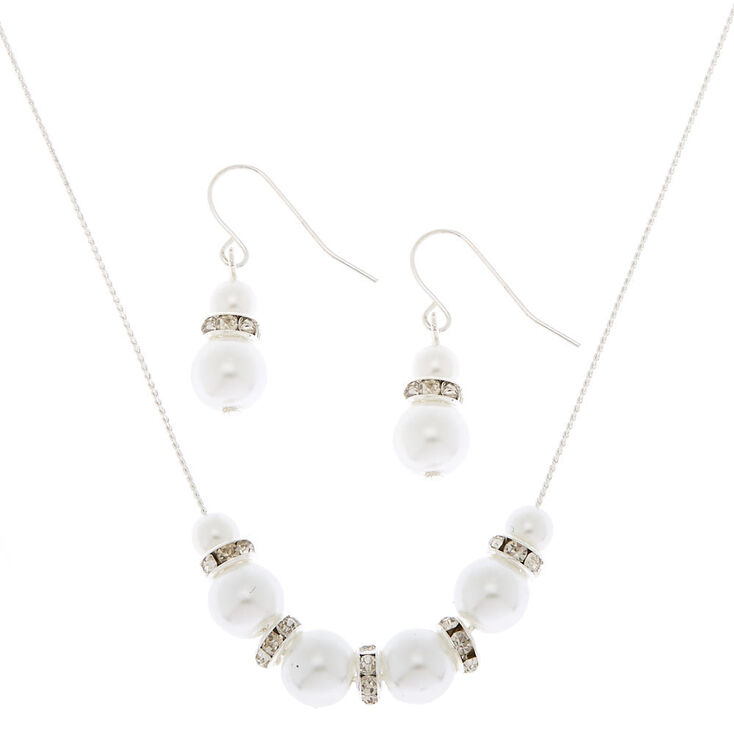Claire's Parure de bijoux avec perles d'imitation couleur argenté, lot de 2 articles