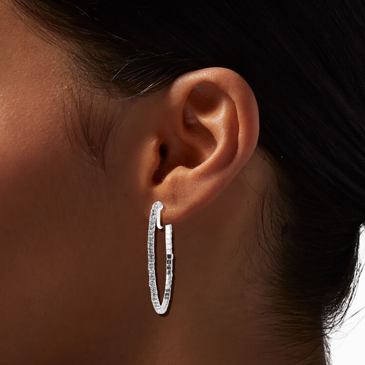 Silver-tone 40mm Crystal Hoop Clip-on Earrings,