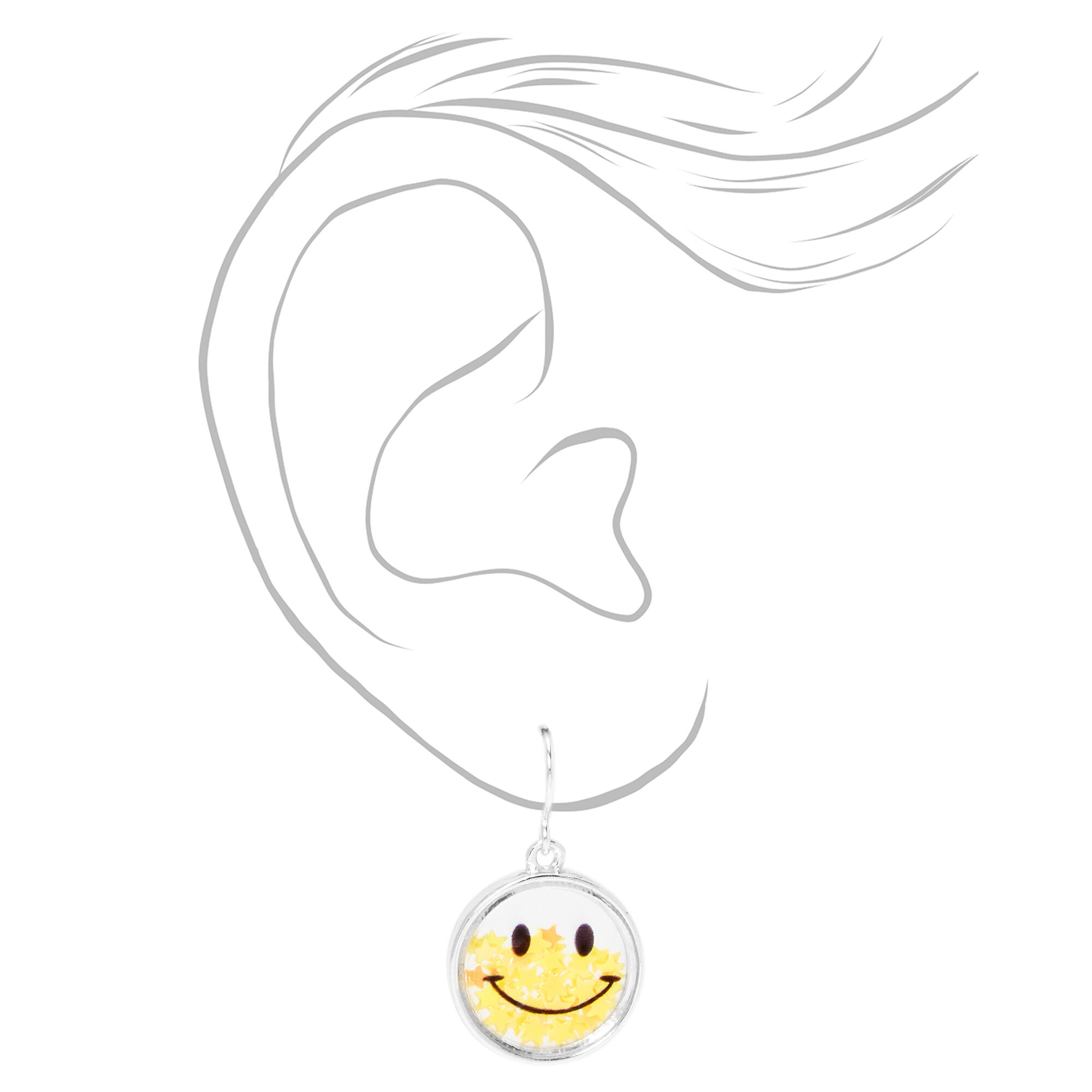 Silver Happy Face Confetti Shaker 1" Drop Earrings,