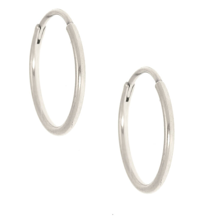 Silver Titanium 10MM Sleek Hoop Earrings,