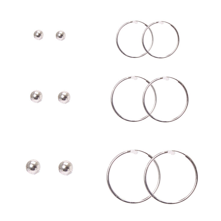 Silver-tone Ball &amp; Endless Loop Hoop Earrings - 6 Pack,