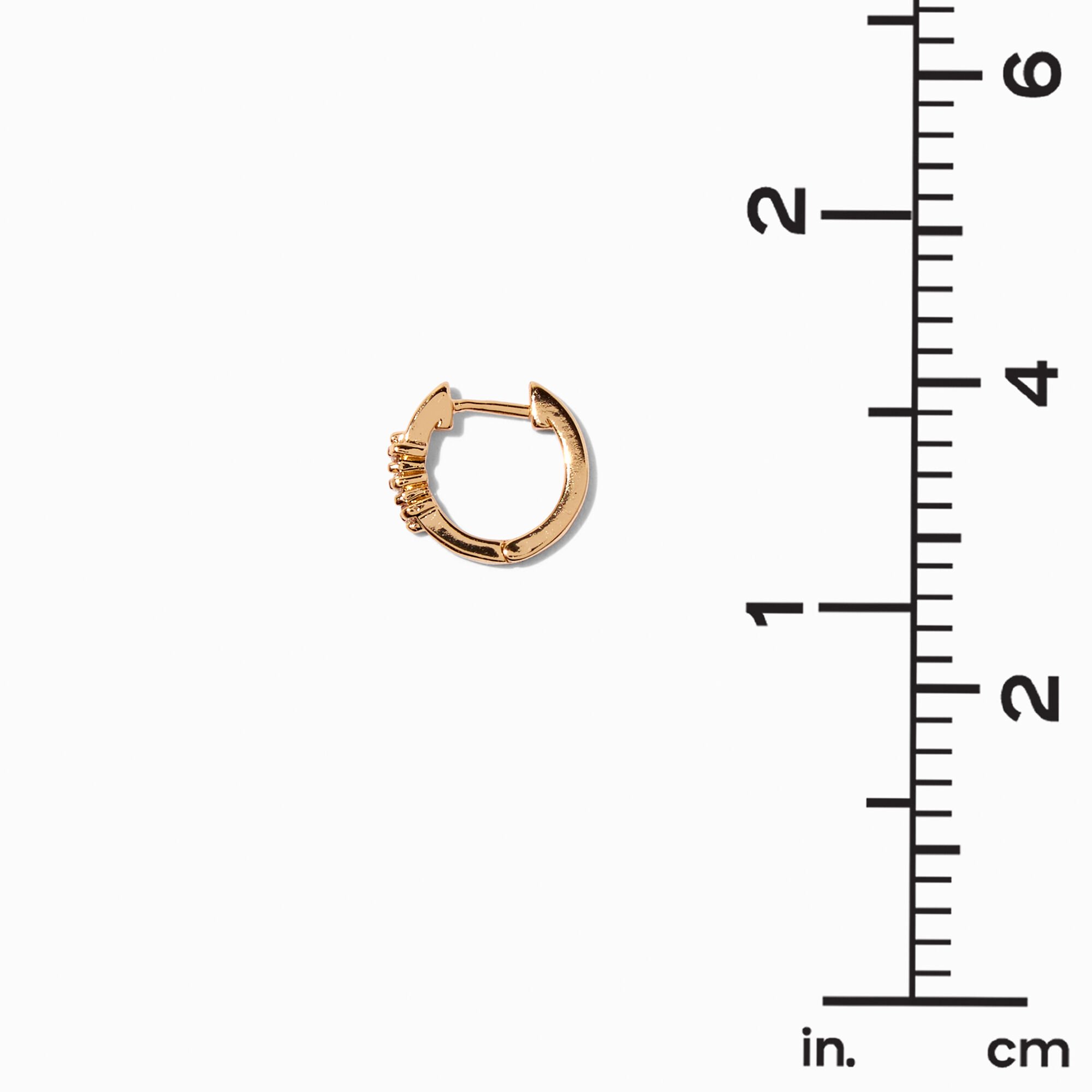 Gold-tone Cubic Zirconia Three-Stone 10mm Huggie Hoop Earrings,