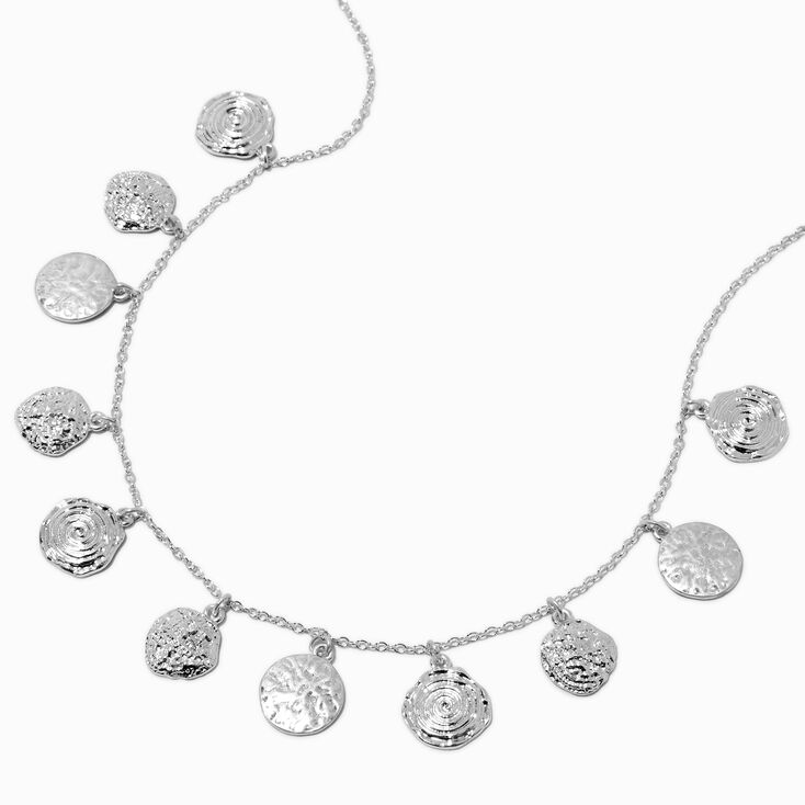 Silver-tone Textured Coin Chain Necklace ,