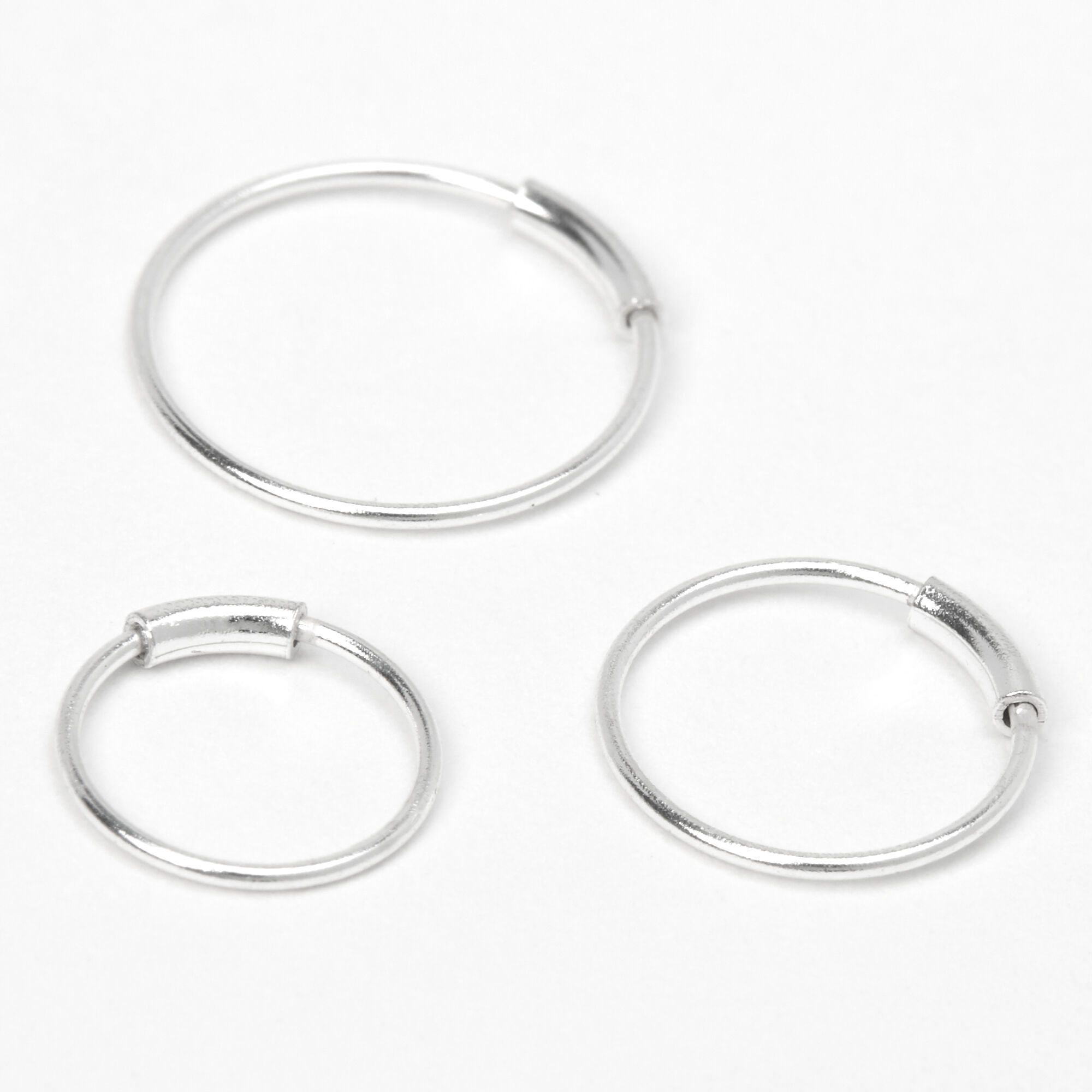 View Claires 22G Graduated Bar Hoop Nose Rings 3 Pack Silver information