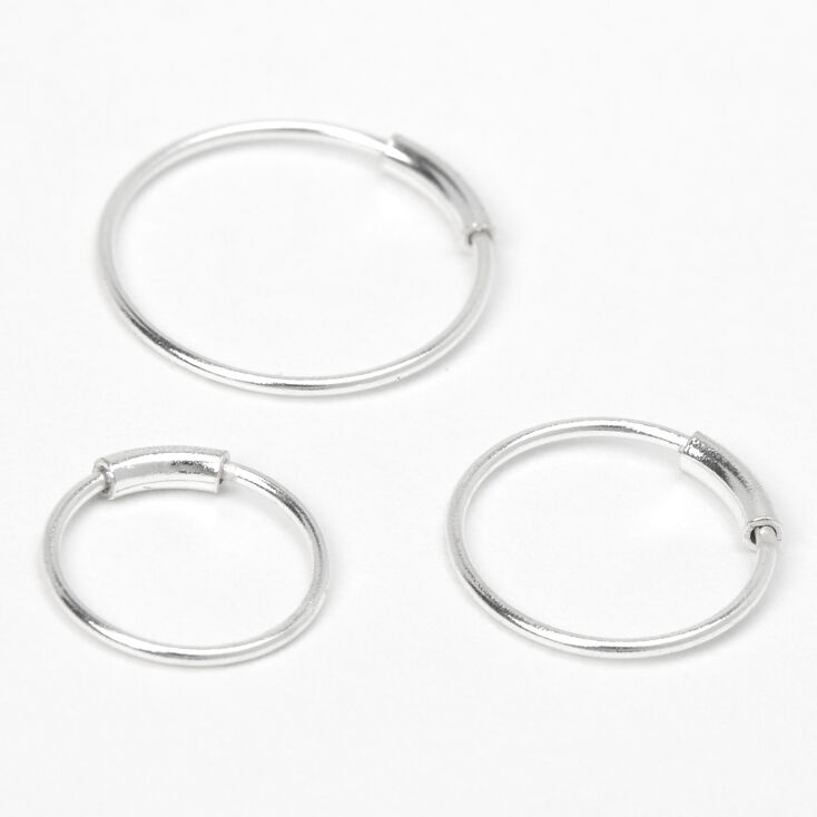 Sterling Silver 22G Graduated Bar Hoop Nose Rings - 3 Pack,