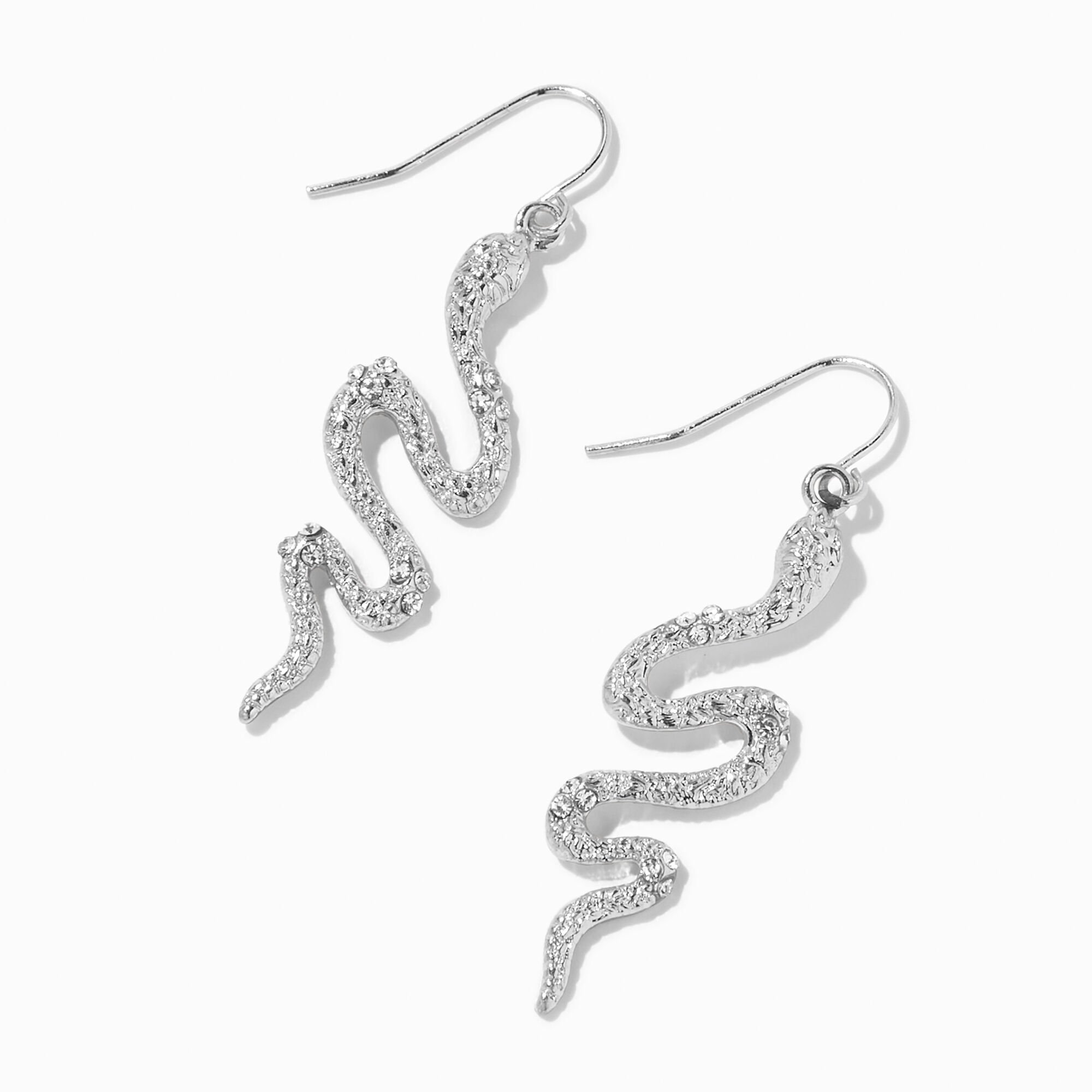 Silver 1.5" Embellished Snake Drop Earrings | Claire's US
