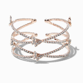 Rhinestone Butterfly Rose Gold-tone Criss Cross Cuff Bracelet,