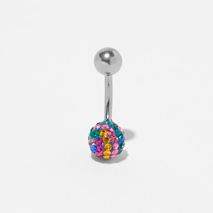Silver 14G Rainbow Fireball Belly Ring,