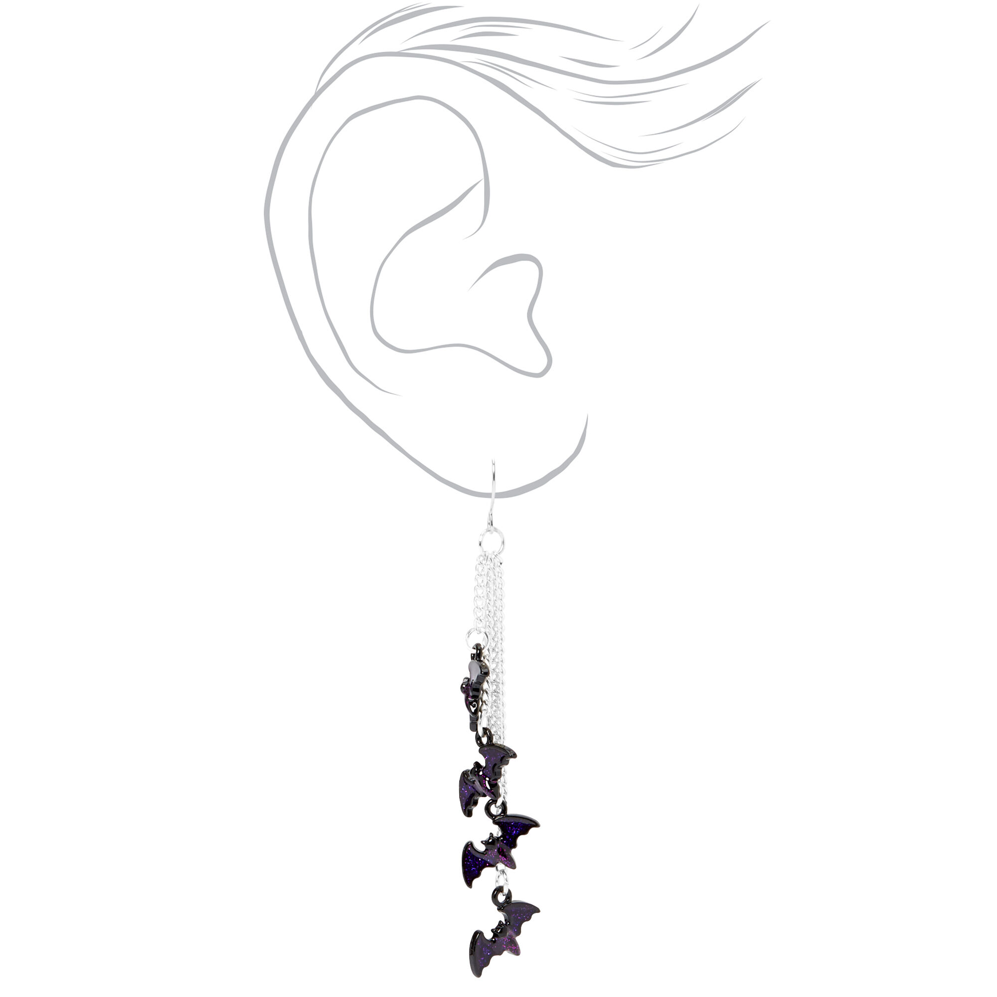 Silver 2.5" Multi Bat Drop Earrings,