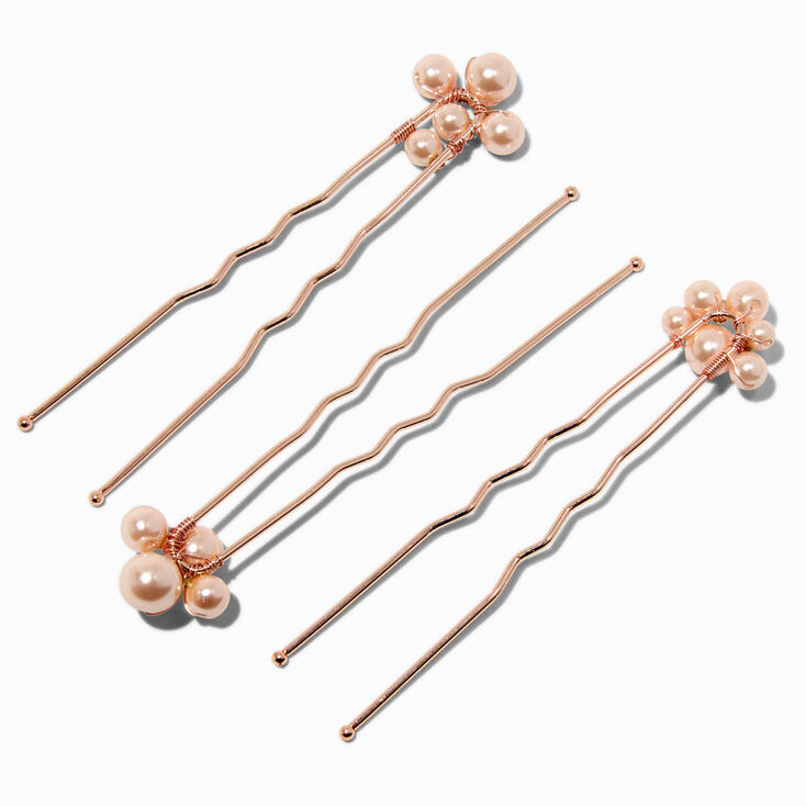 Rose Gold Bubble Pearl Hair Pins - 6 Pack,