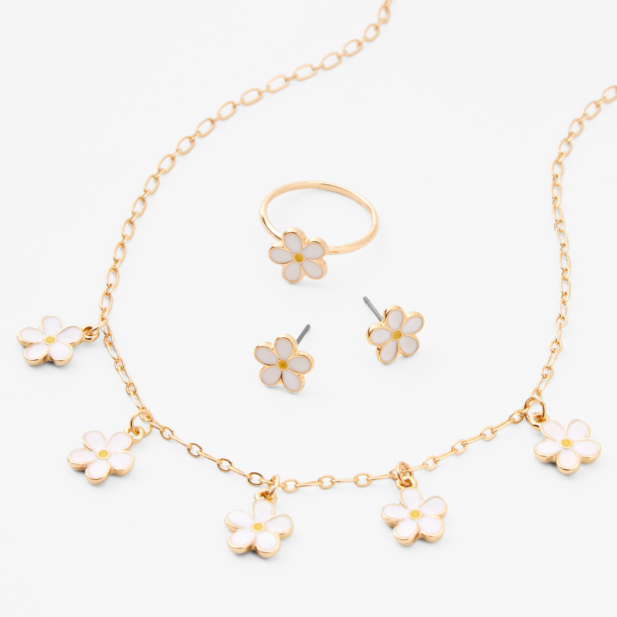Claire's Parure de bijoux marguerites blanches porte-bonheur - Lot de 3