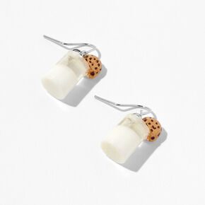 Silver 1&quot; Milk &amp; Cookies Drop Earrings,