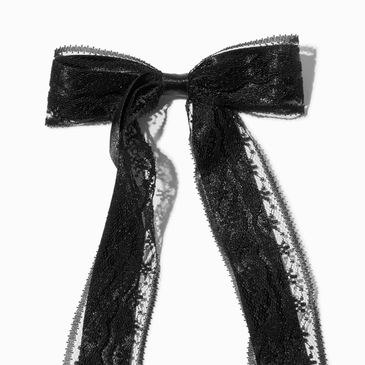 Black Lace Satin Hair Bow Clip,
