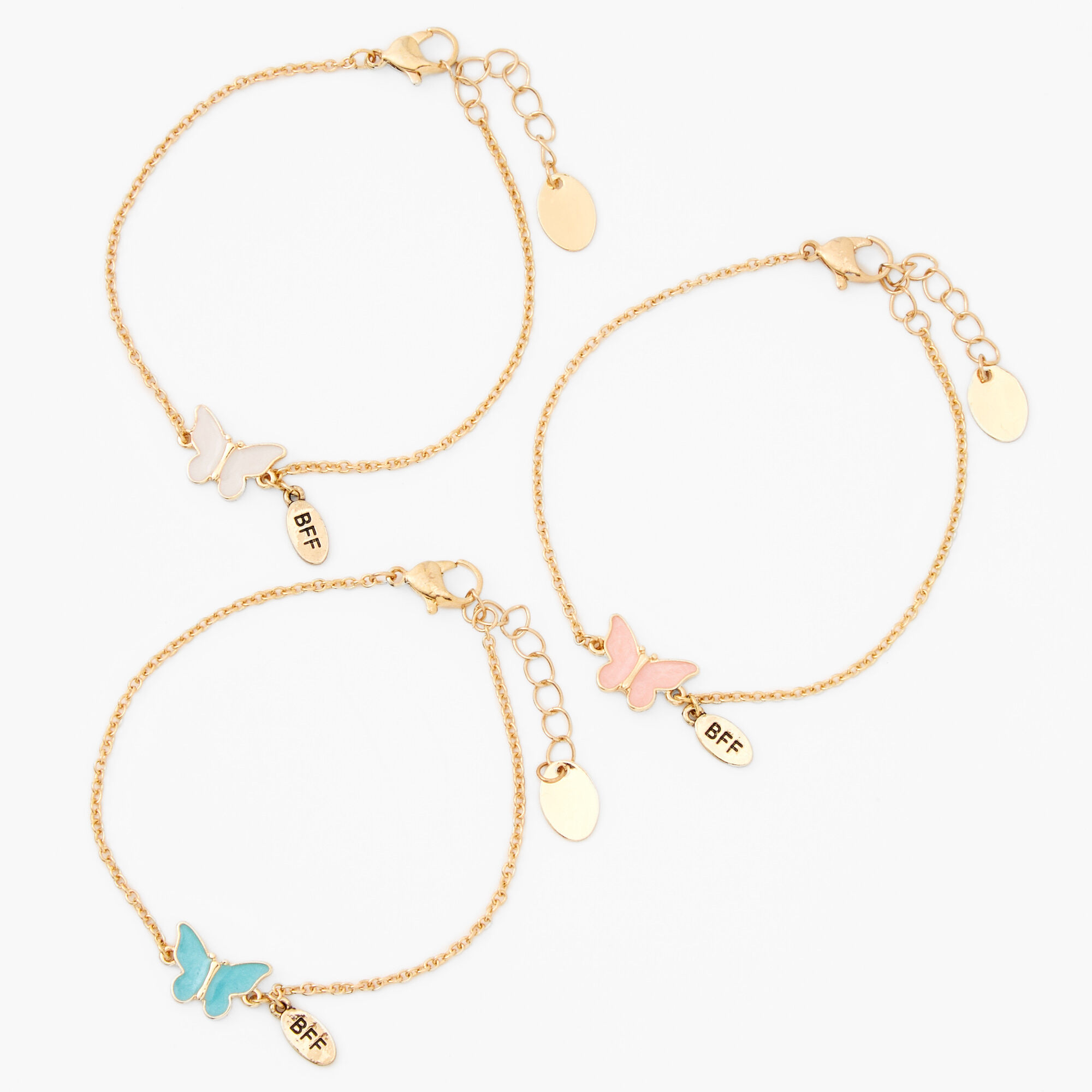 View Claires Tone Butterfly Chain Bracelets 3 Pack Gold information