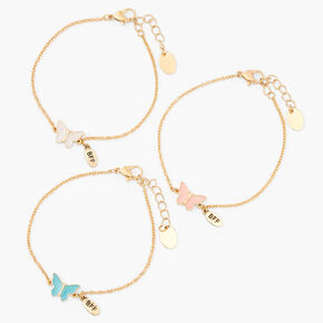 Bracelets cha&icirc;nes papillon couleur dor&eacute;e - Lot de 3,