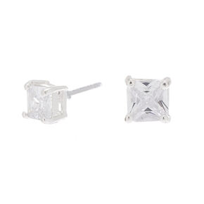 Silver-tone Cubic Zirconia 5mm Square Stud Earrings,