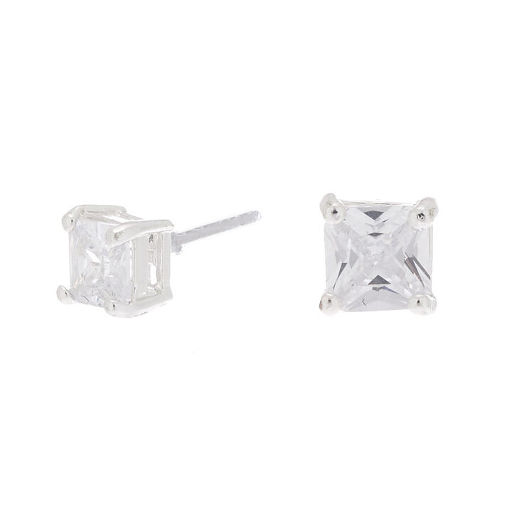 Silver-tone Cubic Zirconia 5mm Square Stud Earrings,