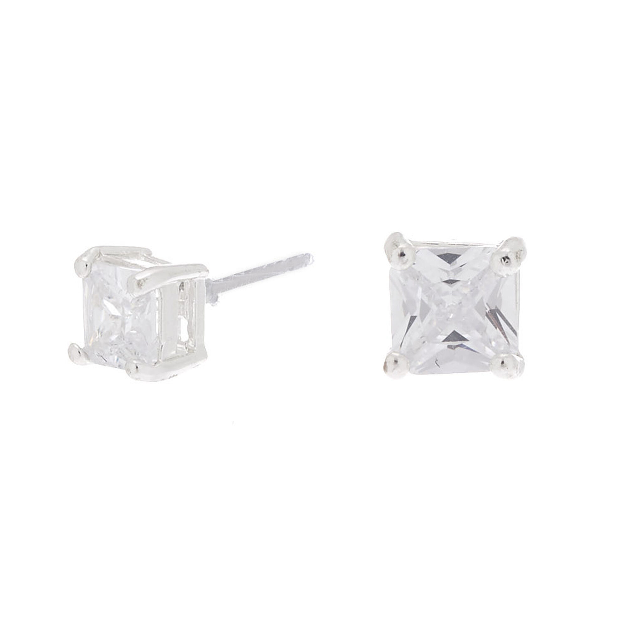 View Claires Tone Cubic Zirconia Square Stud Earrings 5MM Silver information