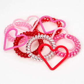 Pink &amp; Red Coils and Hearts Bracelets - 10 Pack,