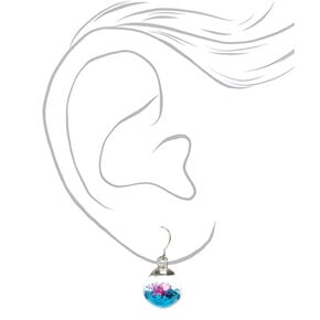 1&quot; Flower &amp; Glitter Globe Drop Earrings - Blue,