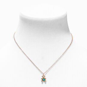 Gold December Birthstone Teddy Bear Pendant Necklace,