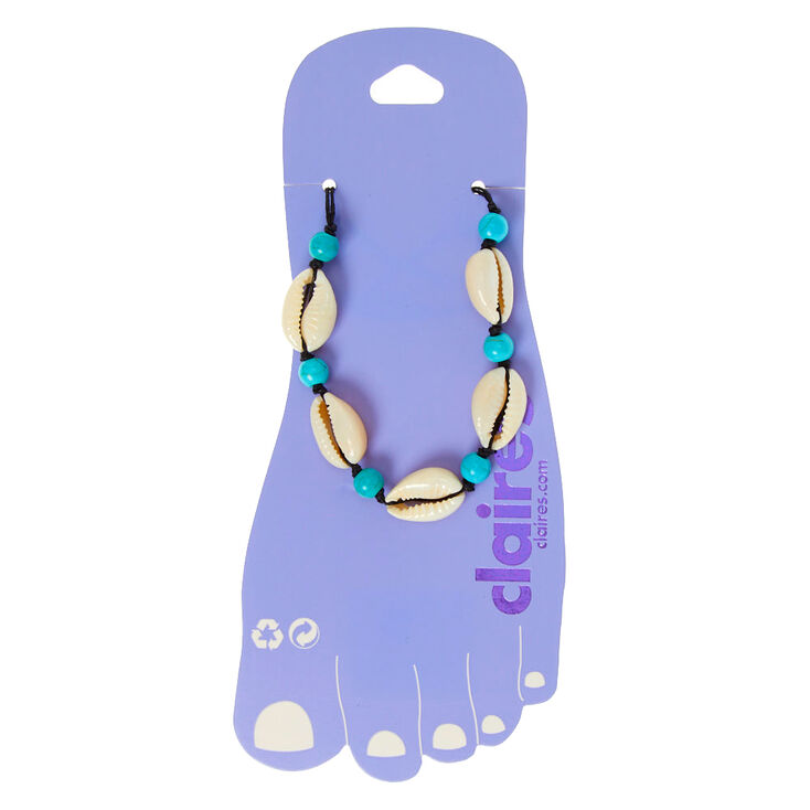 Beaded Cowrie Shell Anklet - Turquoise,