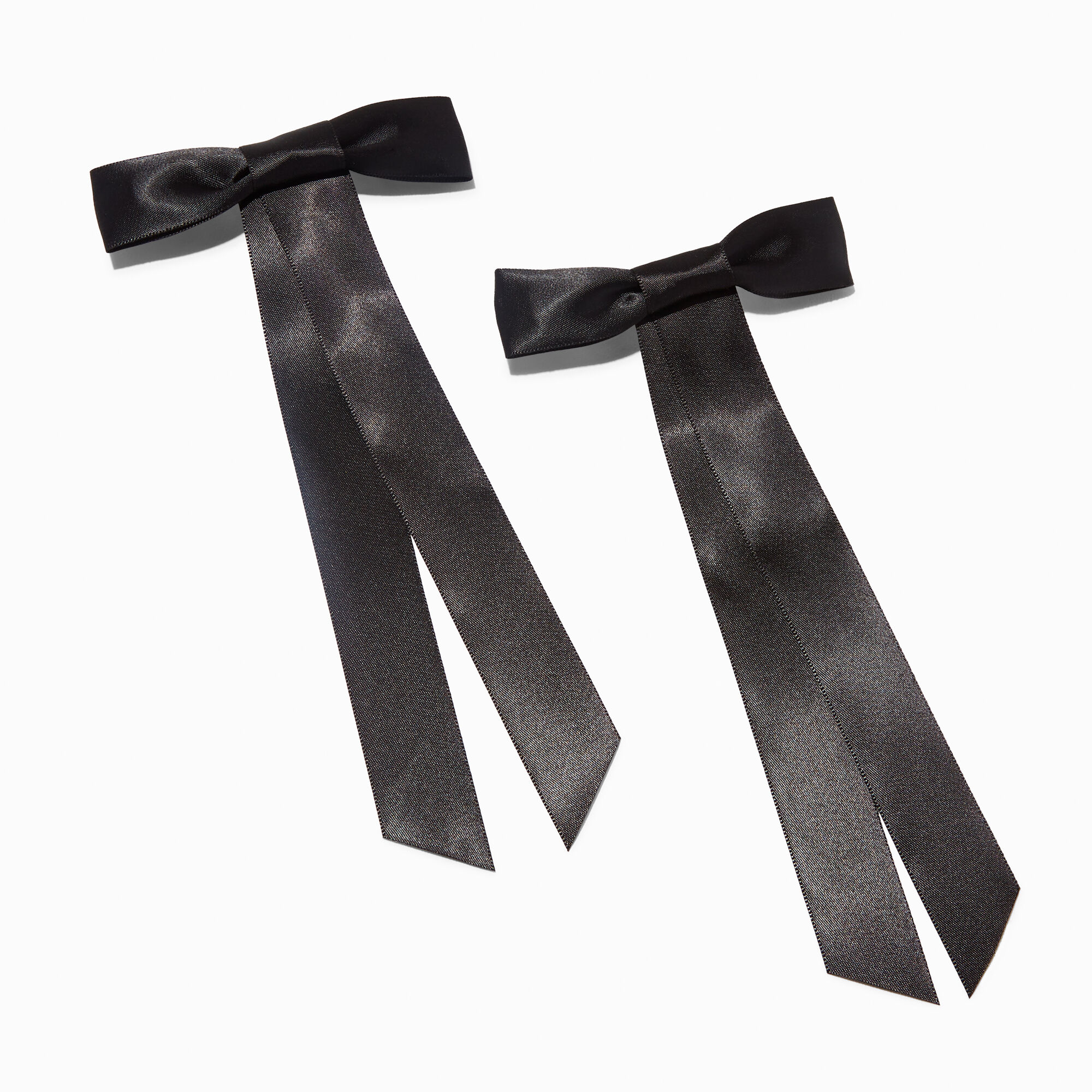 Black Satin Long Tail Hair Bow Clips - 2 Pack,