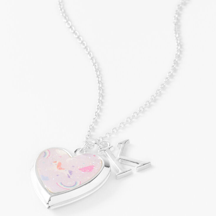 Claire&#39;s Club Glitter Unicorn Initial Locket Necklace - Pink, K,