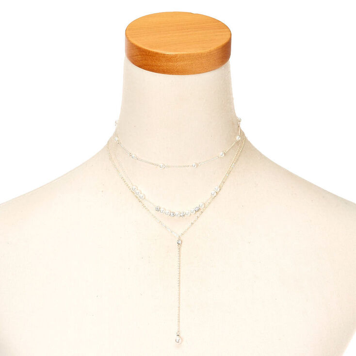 Silver Tone Fireball &amp; White Faux Pearl Y Necklace,