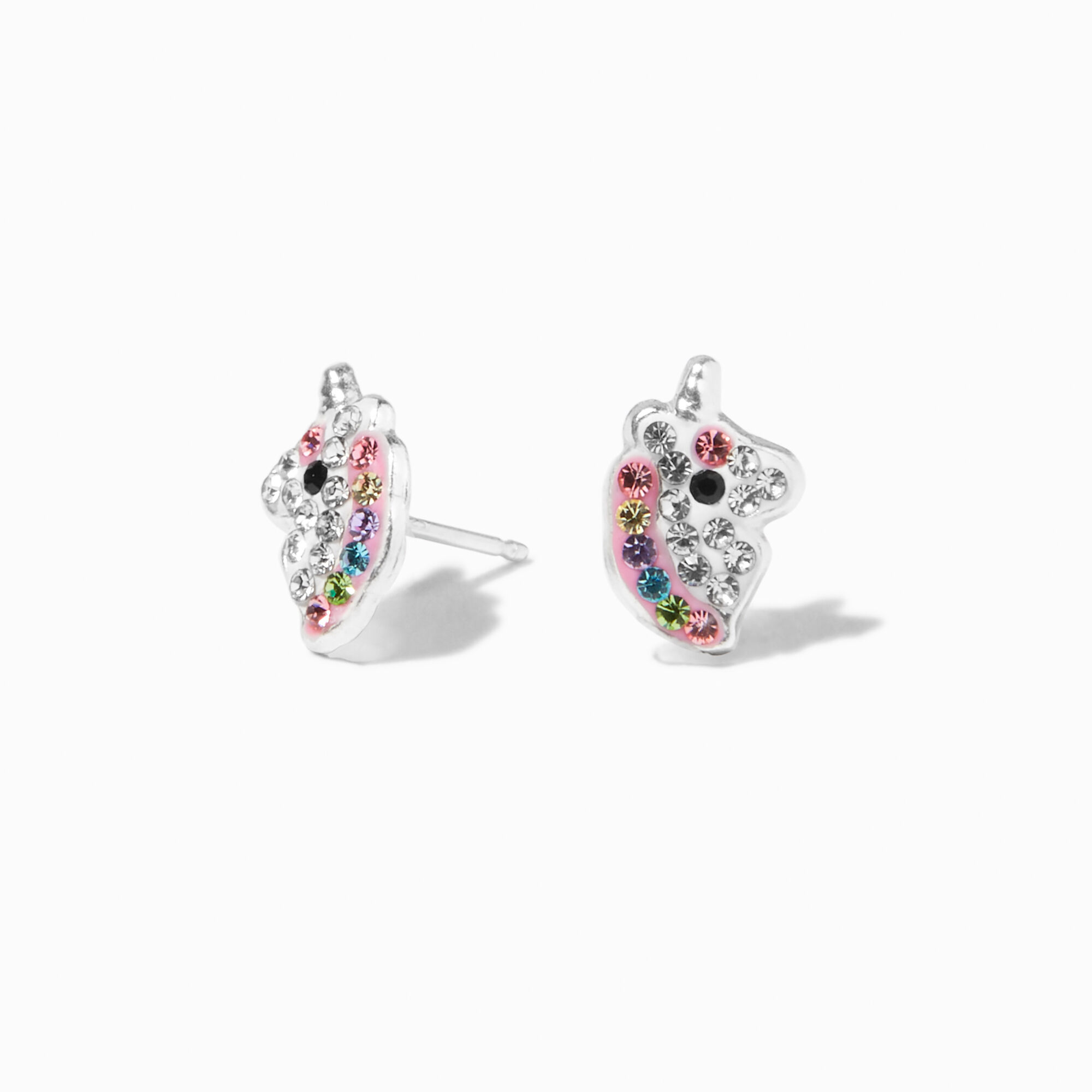 View Claires Multicolored Crystal Unicorn Stud Earrings Silver information