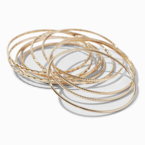 Gold-tone Textured Bangle Bracelets - 10 Pack,