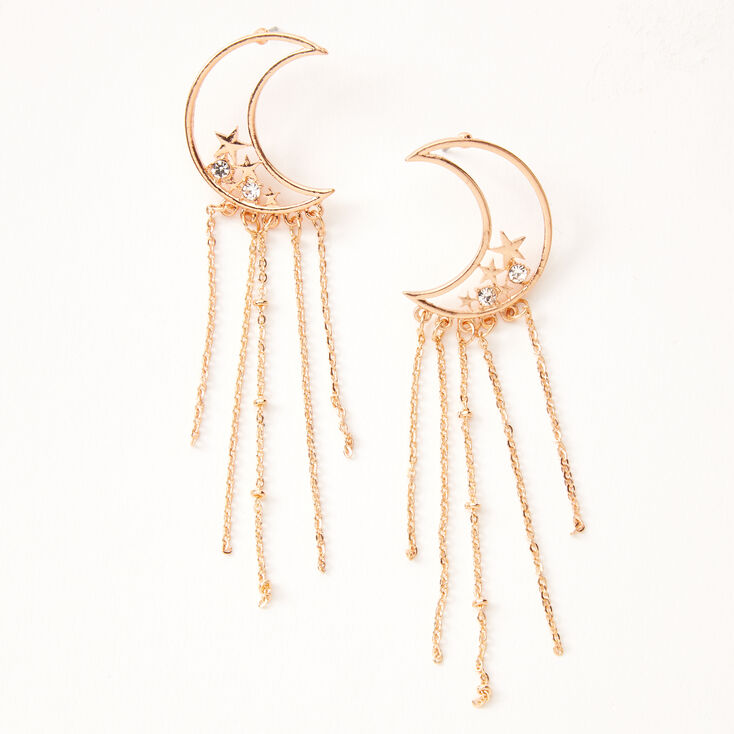 Gold 3.5&quot; Celestial Chain Drop Earrings,
