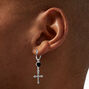 Black Heart Silver Cross 15MM Huggie Hoop Drop Earrings,