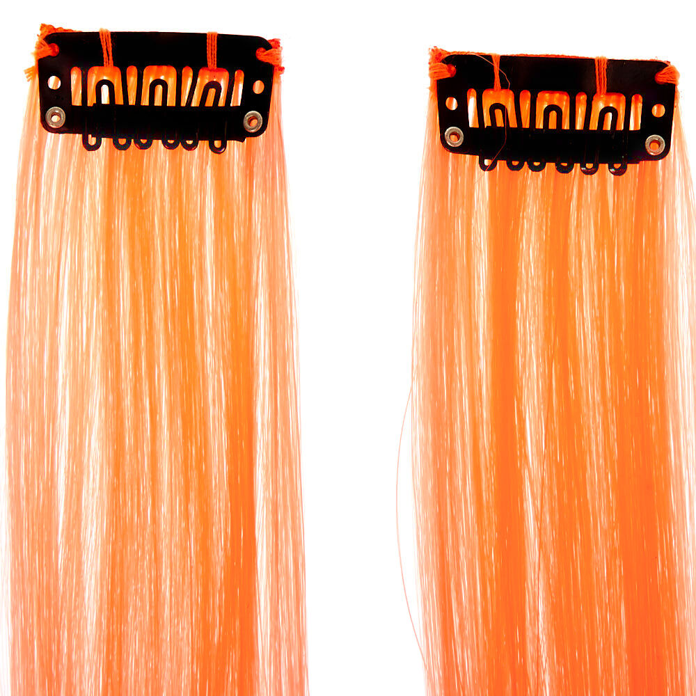 Faux Hair Clip In Extensions - Neon Orange, 2 Pack,