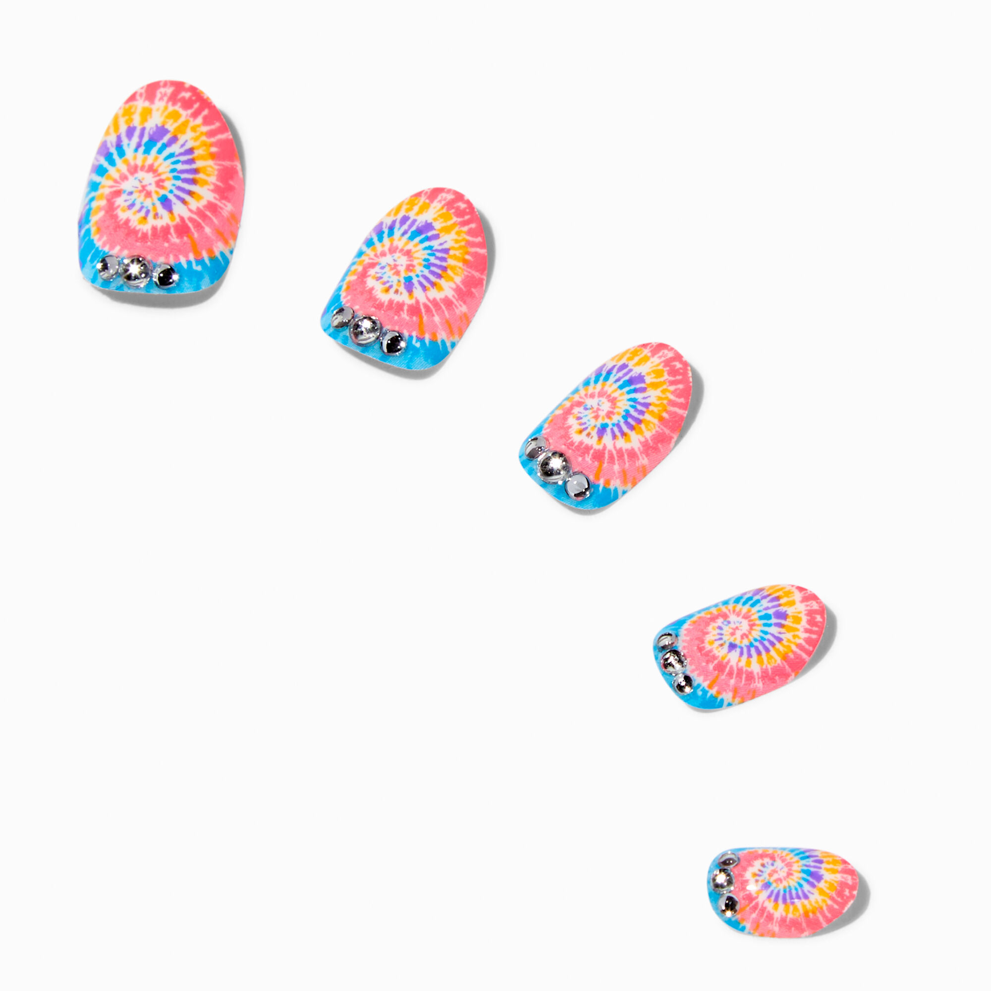 Faux ongles vegan stiletto strass tie-dye - Lot de 24,