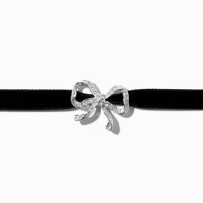 Silver-tone Crystal Bow Pendant Choker Necklace,