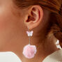 Pink Butterfly Pom Pom 3&#39;&#39; Drop Earrings,