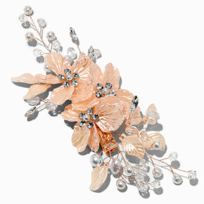 Pearl, Crystal, &amp; Pink Flower Spray Hair Barrette,