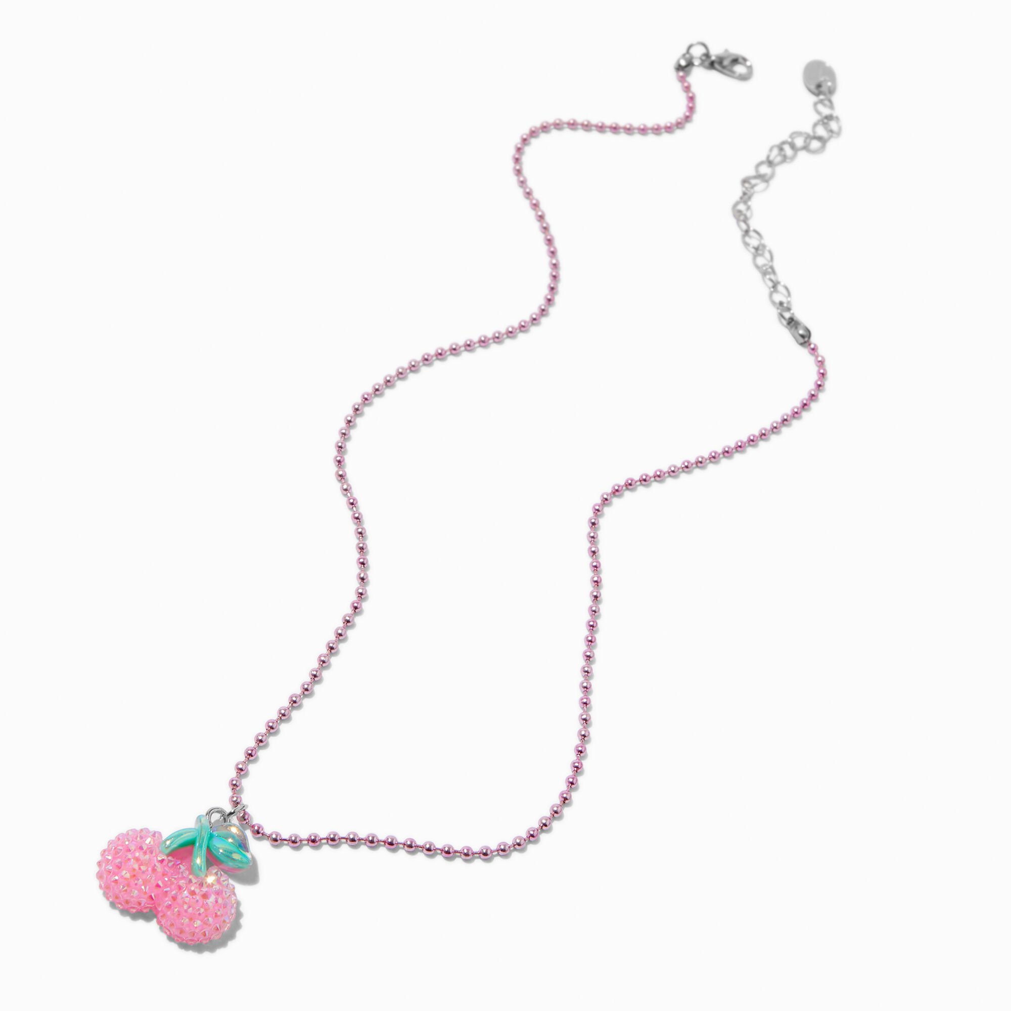 Textured Cherry Pink Beaded Pendant Necklace,