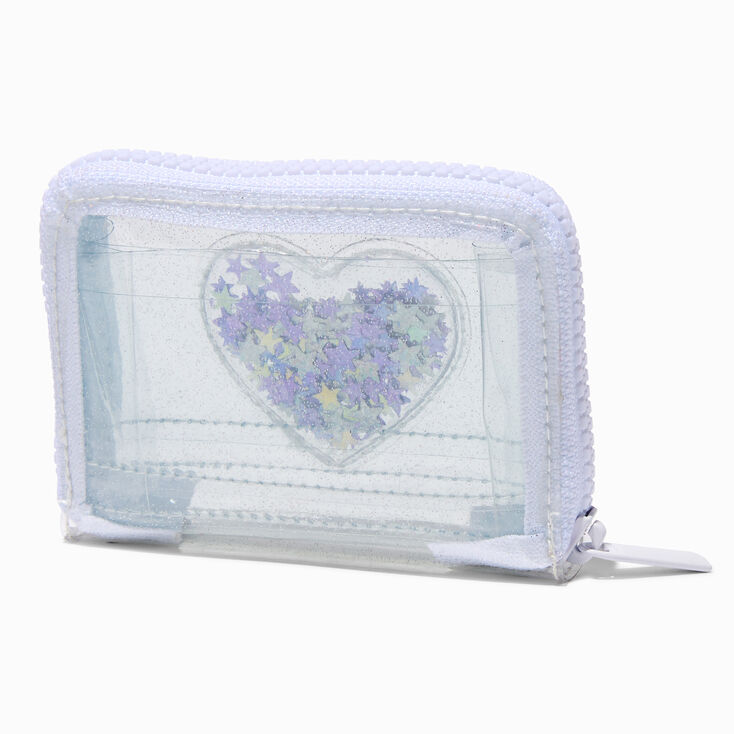 Shaker Heart Clear Zip Around Wallet,