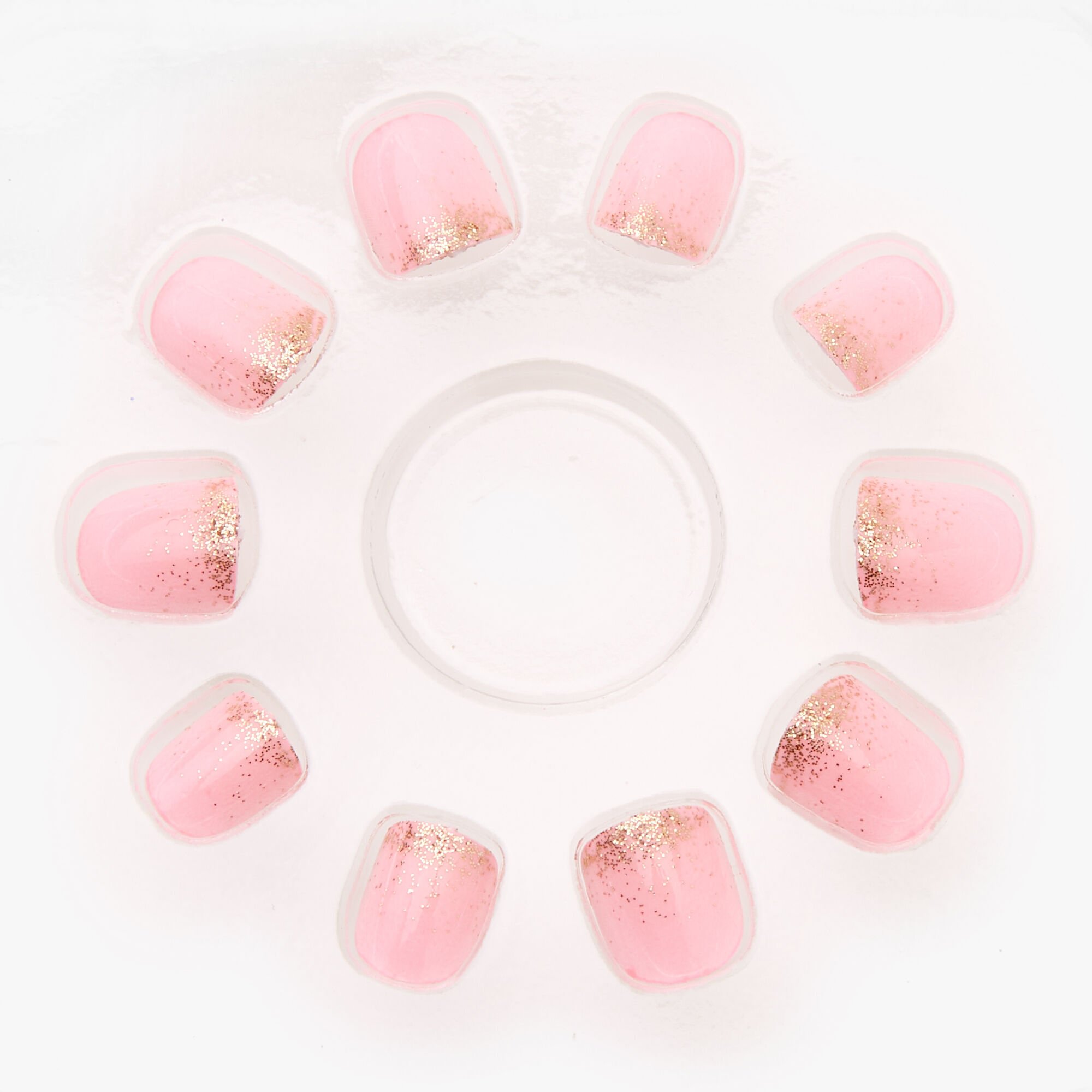Claire's Club Gold Glitter Square Press On Faux Nail Set - Pink, 10 Pack,