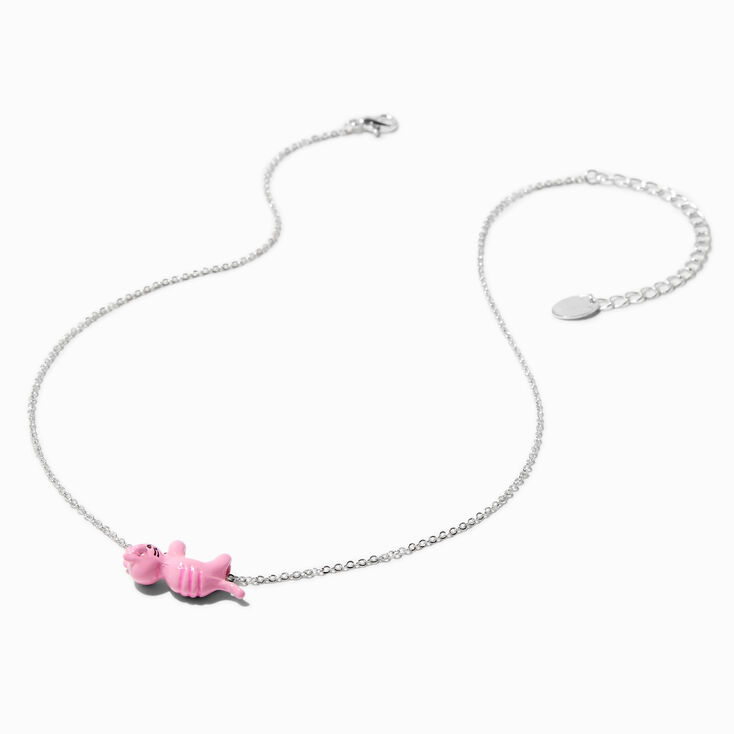 Collier pendentif chat rose,