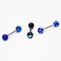 Piercings de langue &eacute;toile unis 1,6&nbsp;mm couleur argent&eacute;e - Bleu, lot de&nbsp;3,