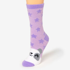 Cozy Panda Star Crew Socks - Purple,