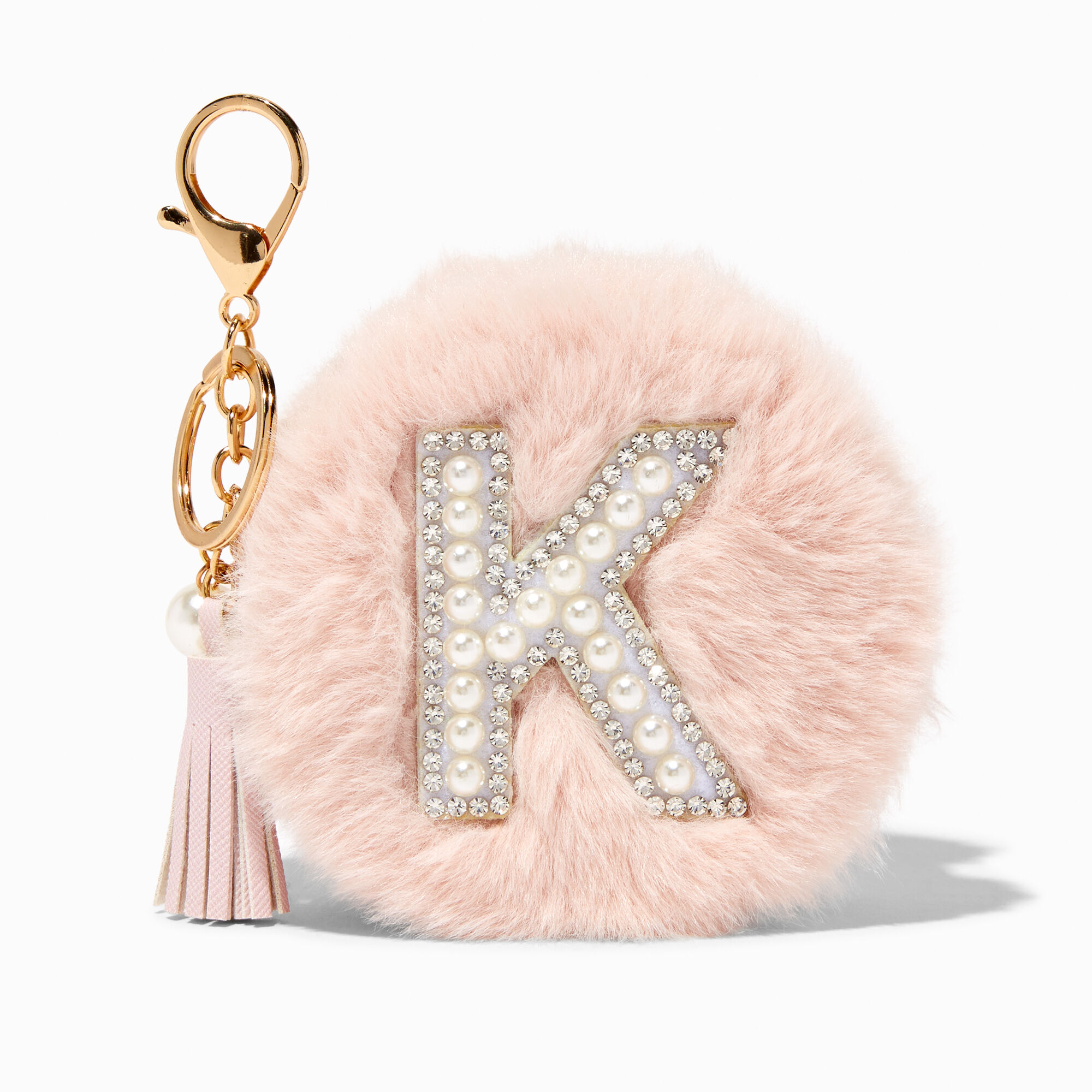 View Claires Blush Furry Pearl Initial Coin Purse Keyring K Pink information
