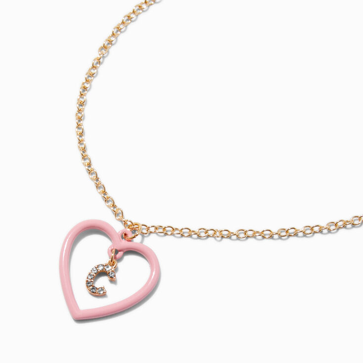 Pink Heart Initial Pendant Necklace - C,